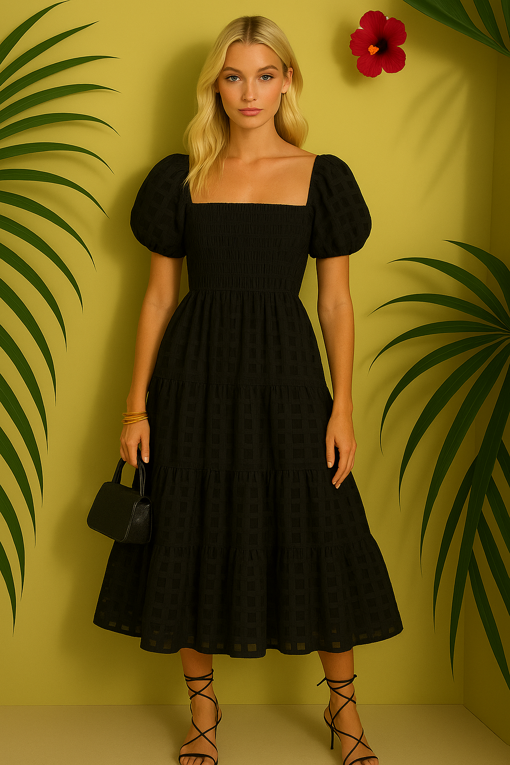 Elaine stretch cotton tulle honeycomb dress, 6 colors, sizes (36-48)