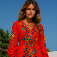 Vestido Candelaria totalmente bordado delante y detrás , 4 colores, (36-48) made un India