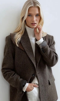 Pino blazer, 100% wool herringbone pattern, 2 colors brown and grey, sizes (36-46), high quality, made in Portugal