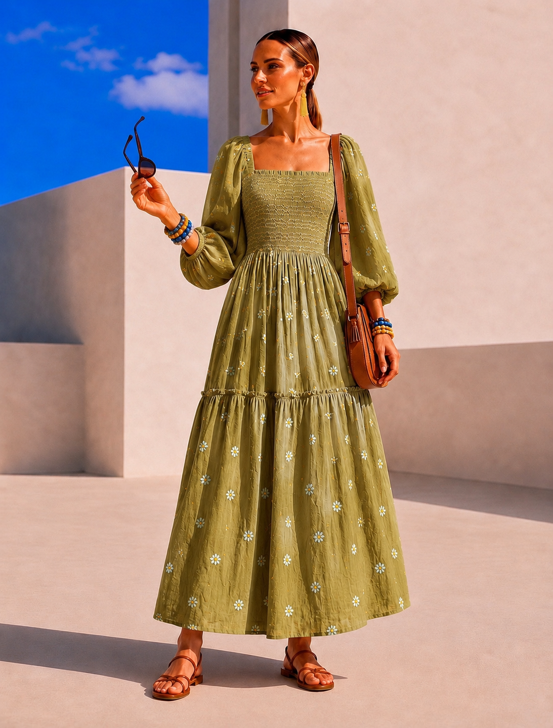 Vestido Susana bordado algodón licra strech nido de abeja, 4 colores, tallas (34-46)
