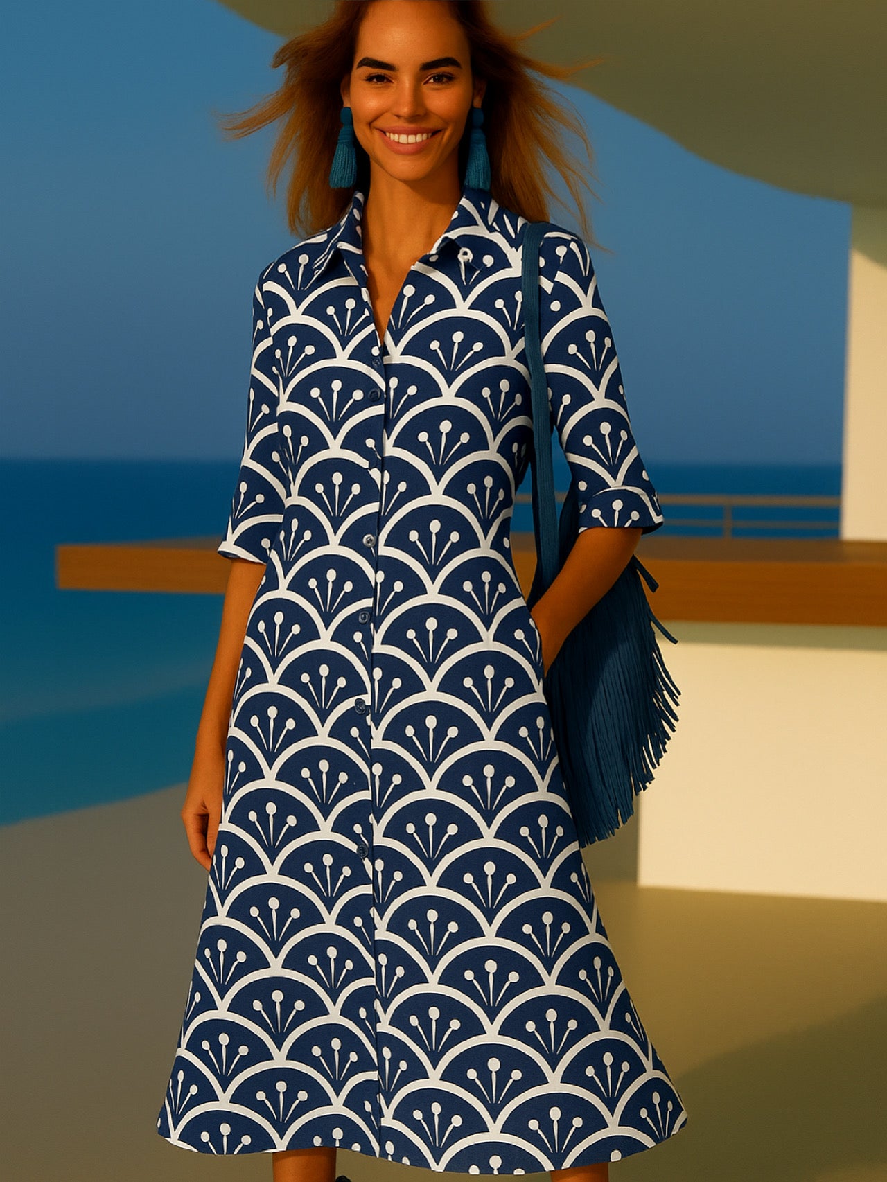 Blue shirt dresses, 3 prints, sizes (36-52)