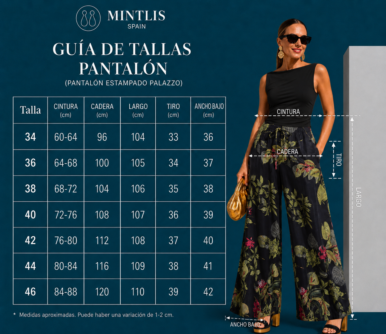 Bless wide-leg pants, 3 prints, sizes (36-50)