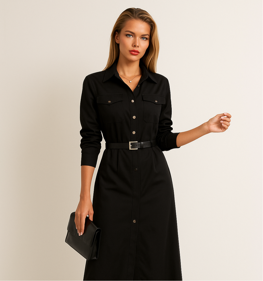 Lauren dress, belt included, cotton lycra, 4 colors, sizes (36-50)