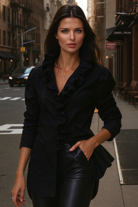 Mintlis mujer algodón volantes larga camisa Grace, 4 colores, colores tallas (36-48)