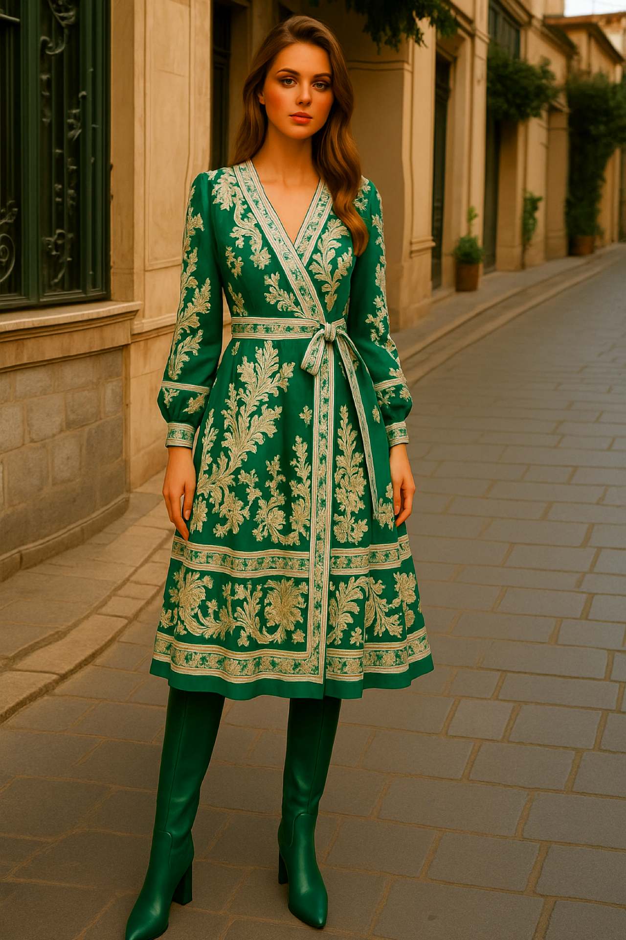 Marrakech cotton wrap dress with sash, 2 colors, sizes (36-48)