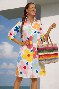 Vestido Roxana flores algodón camisero bolsillos, 3 estampados, tallas (36-50) (video)