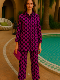 Conjunto Nataly blusa y pantalón con cintura  elástica, algodón satinado caída, tallas (36-48)
