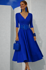 Lola stretch cotton elastane dress with belt, 4 colors, sizes (36-50)