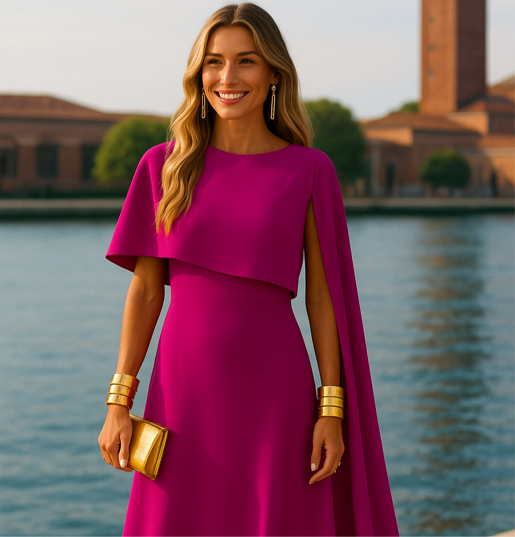 Mintlis women's Emily dress, cape included, 3 colors, sizes (36-48)