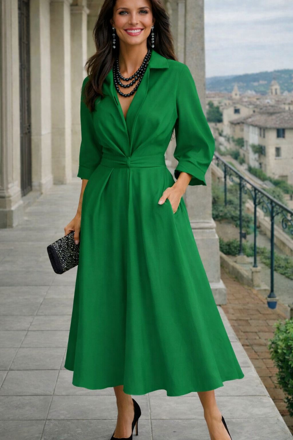 Vestido Mumbai de algodón con cintura elástica, 3 colores, tallas (36-52)