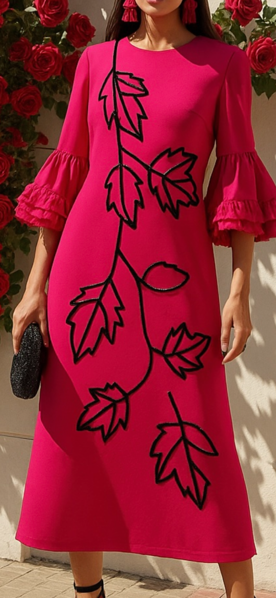 Vestido Alma Fucsia volante, tallas (36-46) made in Oporto