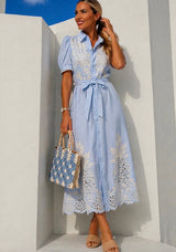 Vestido Mafalda camisero algodón bordado, 2 colores, tallas (36-48)