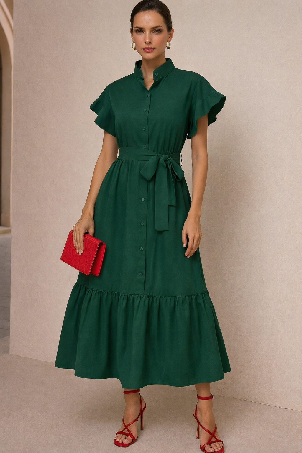 Vestido Trópico con botones muy elegante, tallas (34-50)