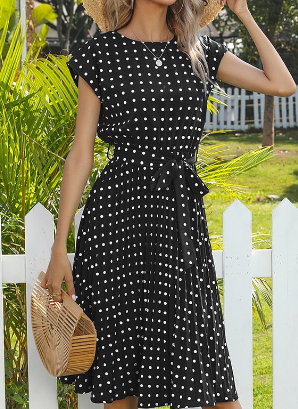 Porto cotton lycra polka dot dress, 2 colours, 4 sizes