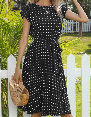 Porto cotton lycra polka dot dress, 2 colours, 4 sizes