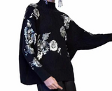 Jersey Malta punto cashemira flores lentejuelas, 3 tallas