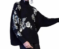 Jersey Malta punto cashemira flores lentejuelas, 3 tallas