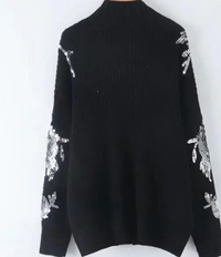 Jersey Malta punto cashemira flores lentejuelas, 3 tallas