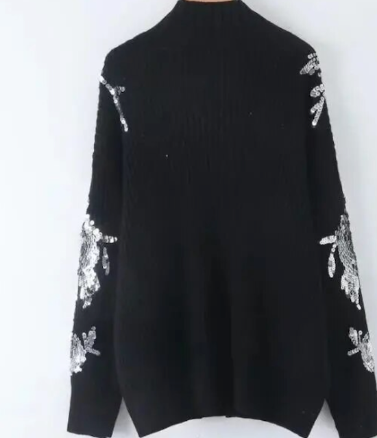 Jersey Malta punto cashemira flores lentejuelas, 3 tallas