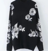 Jersey Malta punto cashemira flores lentejuelas, 3 tallas