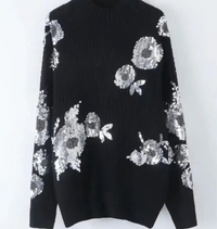 Jersey Malta punto cashemira flores lentejuelas, 3 tallas