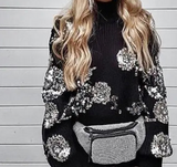 Jersey Malta punto cashemira flores lentejuelas, 3 tallas