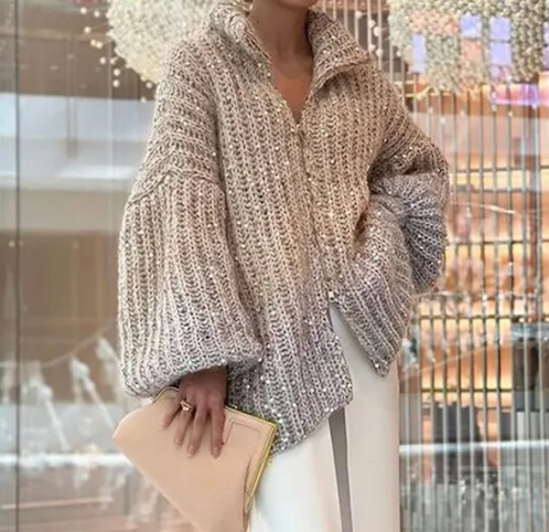 Sweater Glitter lentejuelas de punto strech, 3 colores, 4 tallas