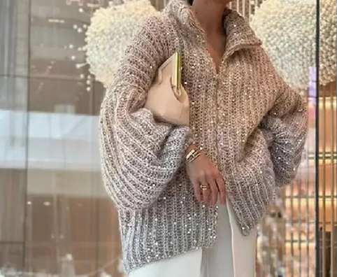 Sweater Glitter lentejuelas de punto strech, 3 colores, 4 tallas