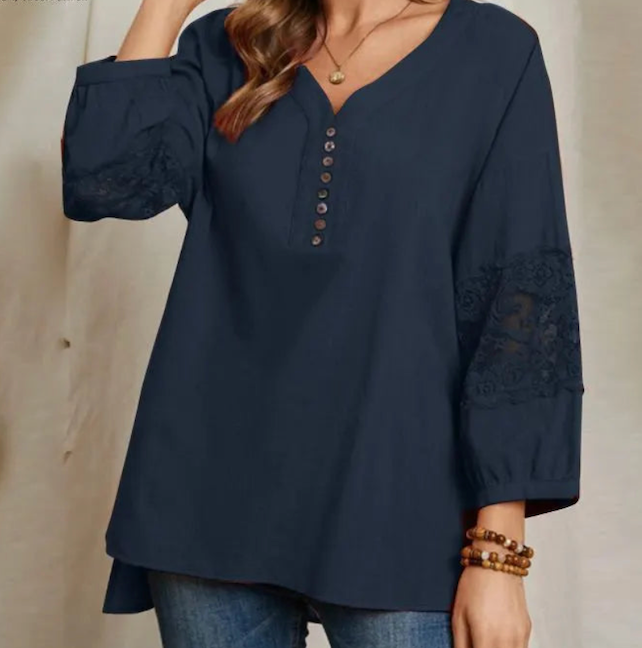 Cotton and Lace Blossom Shirt, 3 Colors, 8 LARGE SIZES