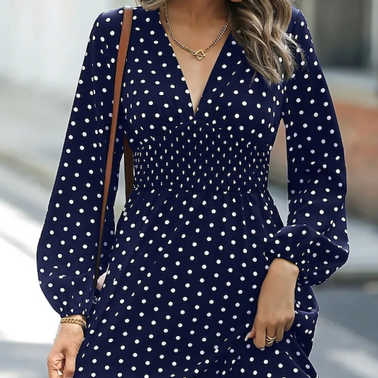 Jerez stretch chiffon polka dot dress, 4 colors, 5 sizes