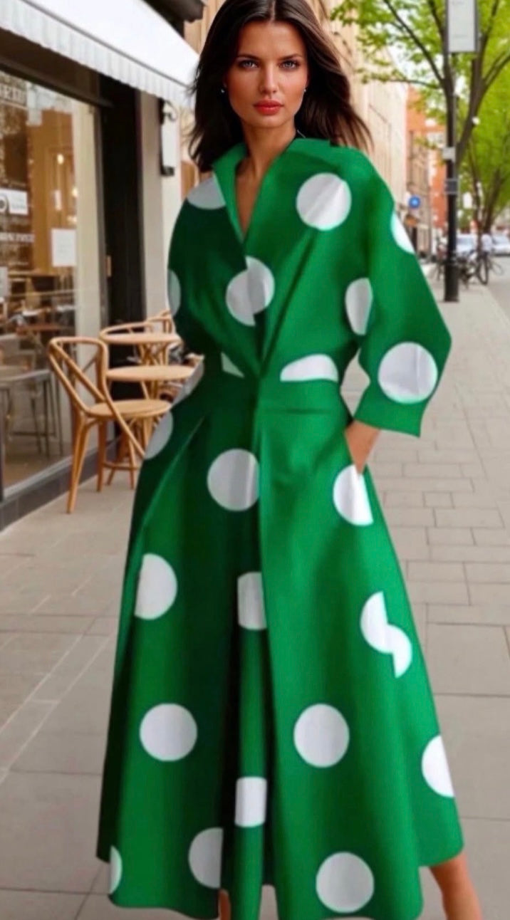 Mintlis women's cotton dress Modena green polka dots sizes (36-48)