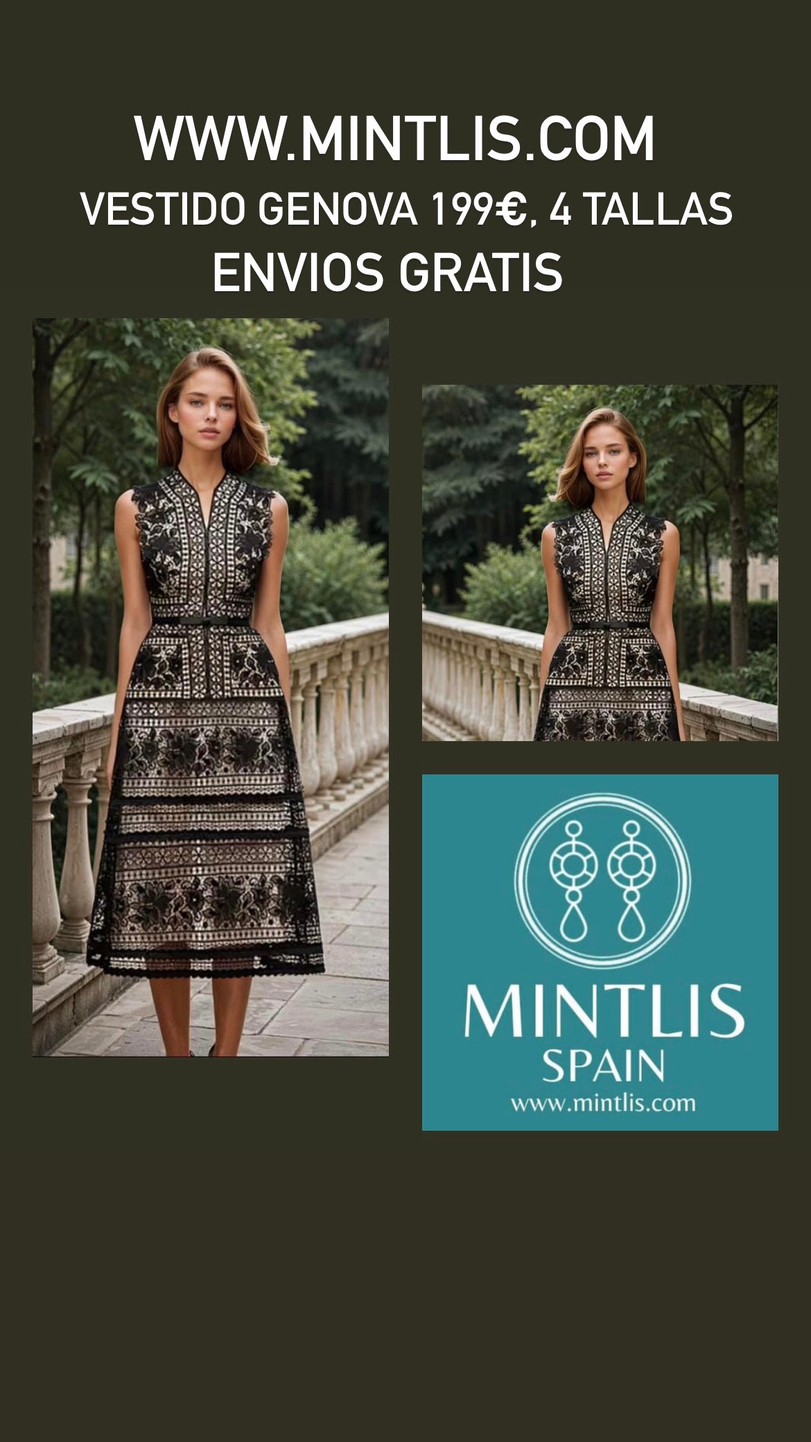 Mintlis mujer  encaje bordado vestido Genova, tallas (S-2XL)