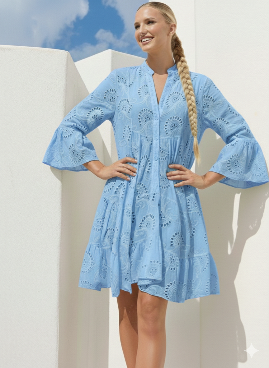 Vestido Happy camisero bordado, 4 colores, tallas (36-50)