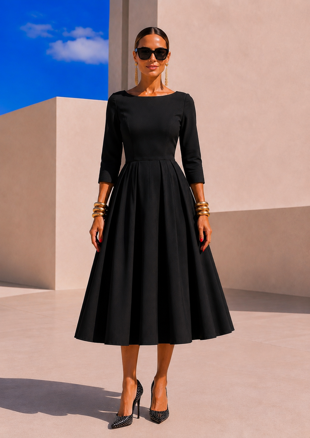 Vestido Dinastia, satén satinado licra elastane, 2 colores negro y rojo, tallas (34-50) vídeo