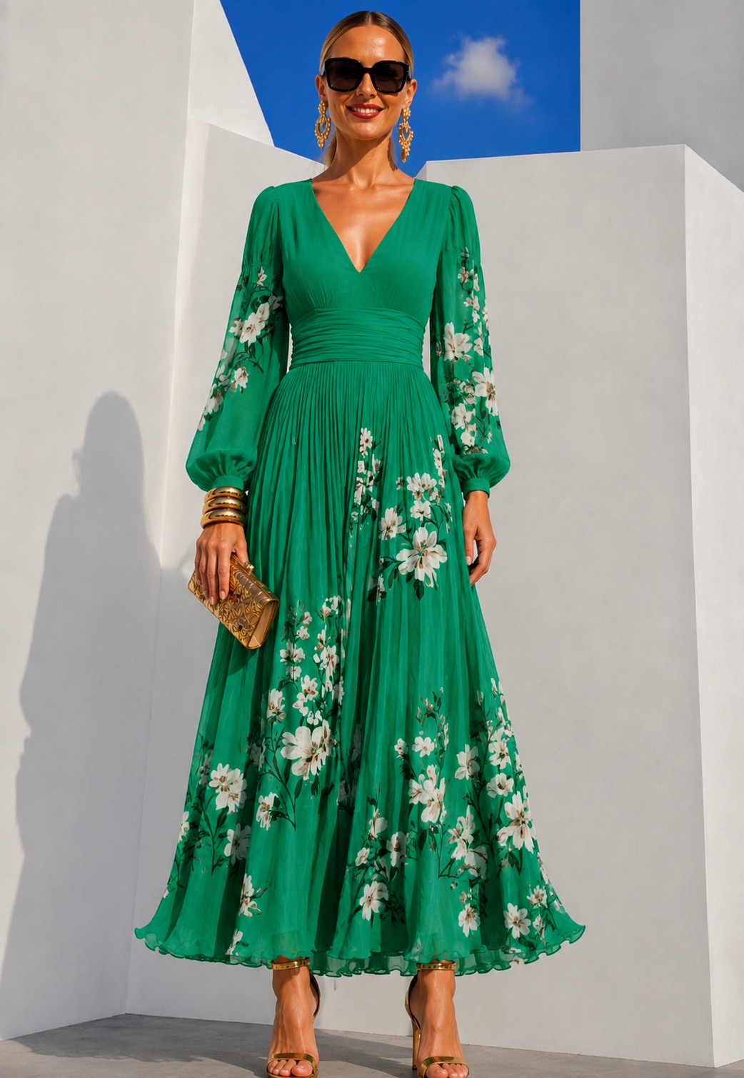Suad pleated chiffon dress, 2 prints, sizes (34-48) video