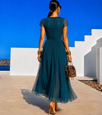 Vestido Quevedo punto licra, gasa, viscosa y tul, pecho y cintura elastane, 2 colores, tallas (34-48) vídeo