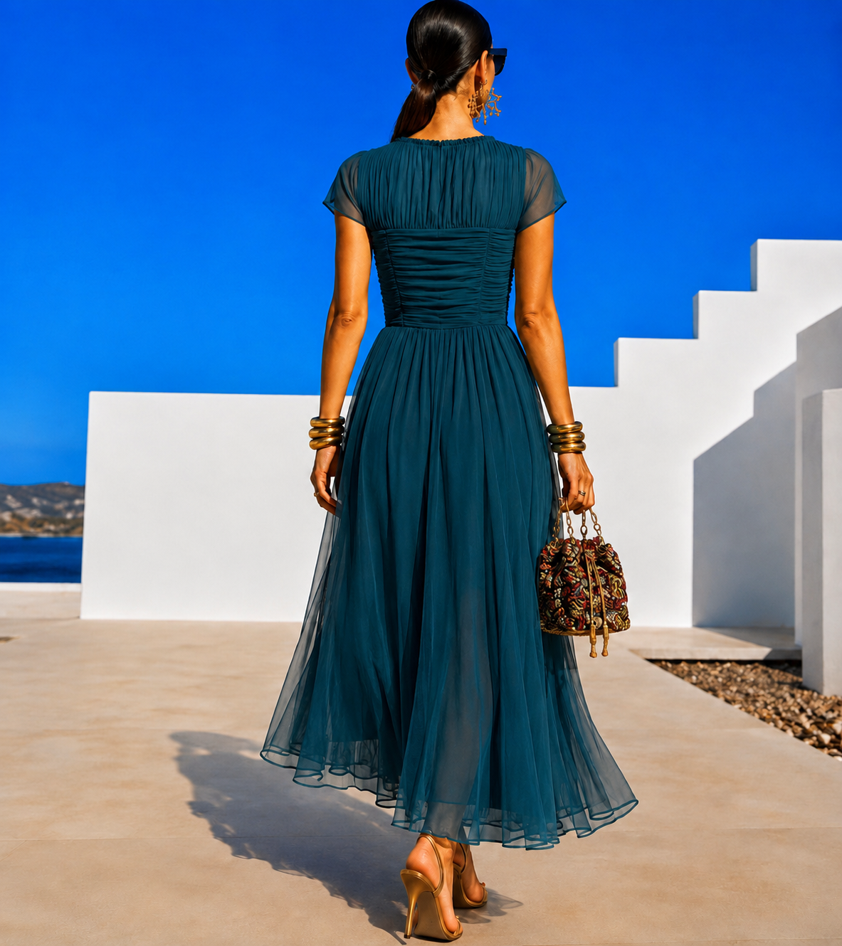 Vestido Quevedo punto licra, gasa, viscosa y tul, pecho y cintura elastane, 2 colores, tallas (34-48) vídeo
