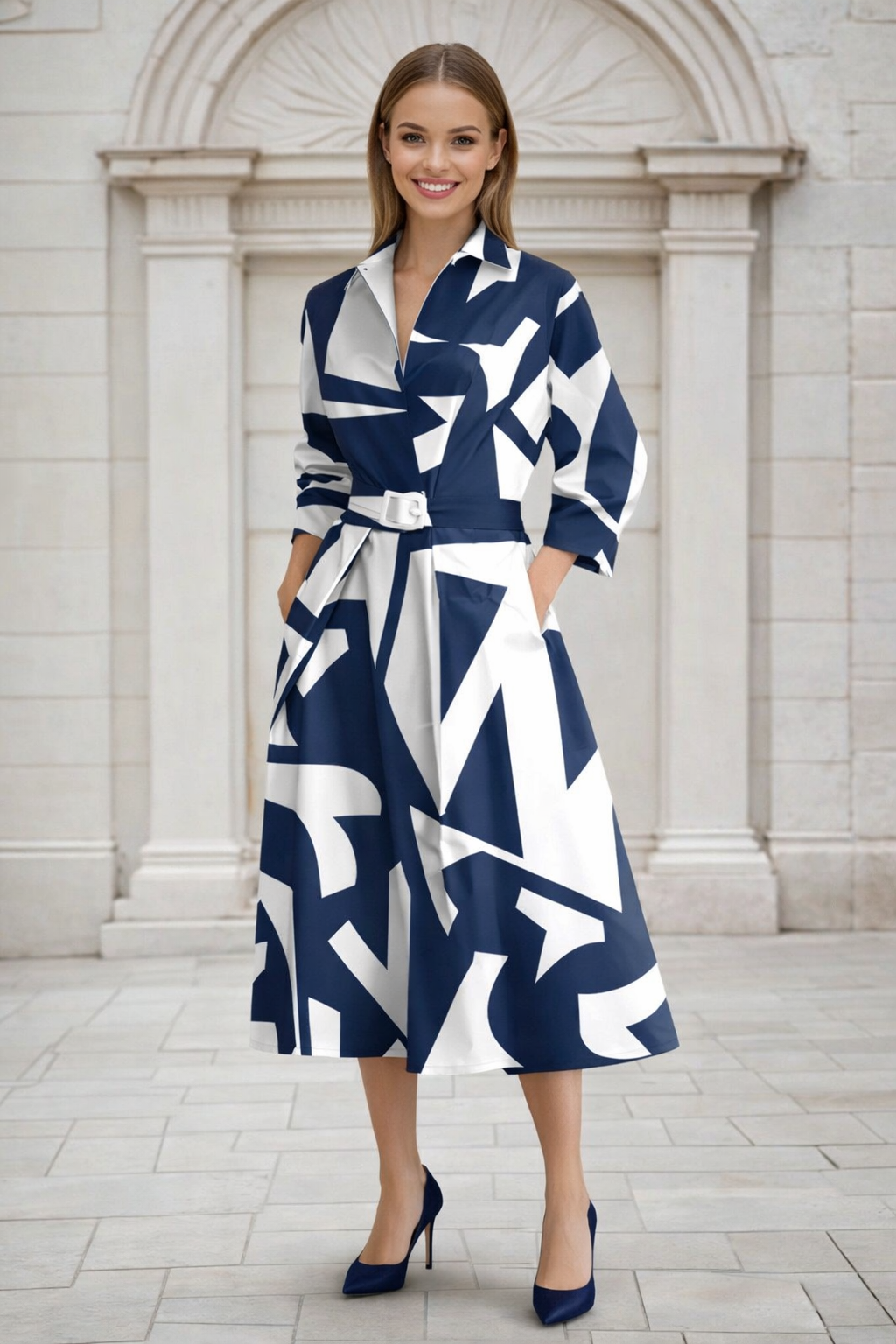 Vestido Candela estampado algodón licra, 2 estampados, tallas (36-52)