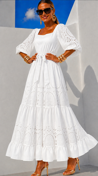 Robe ceinture en coton brodé Jane HAUTE QUALITÉ (MEILLEUR VENDEUR) 2 couleurs, 4 tailles