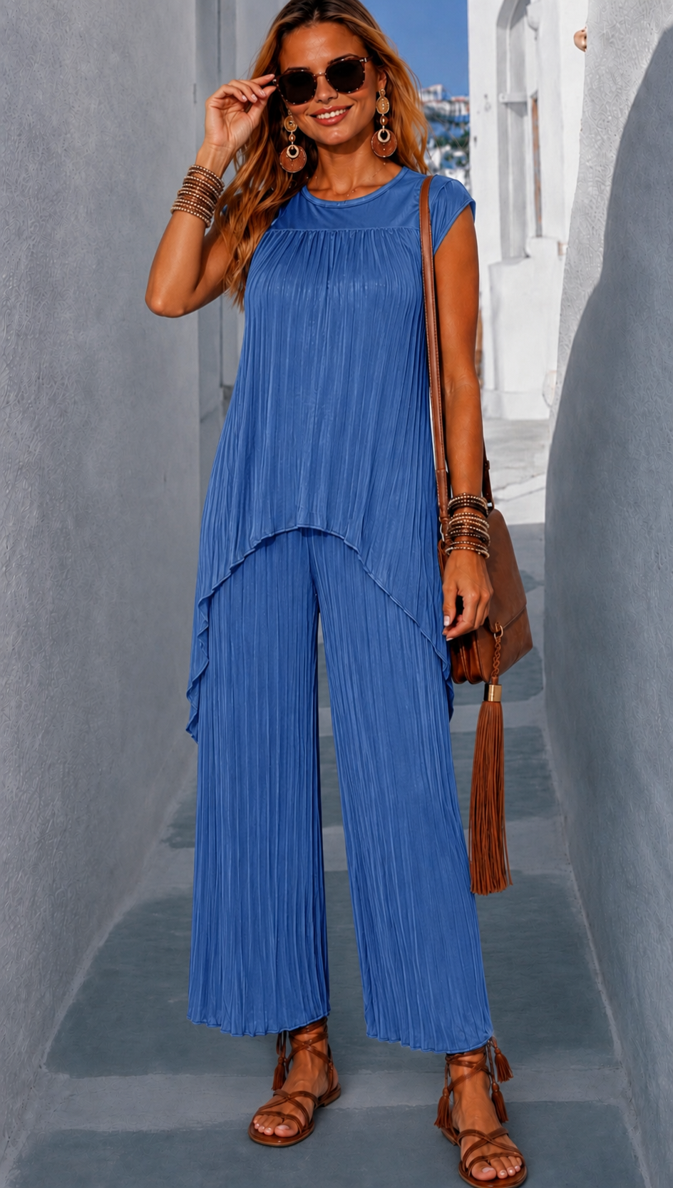 Conjunto Loving 2 piezas top y pantalón elástico, 4 colores, tallas (34-48)vídeo