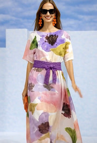 Vestido Alegría estampado con fajín incluido, algodón, 2 estampados, tallas (38-54) video