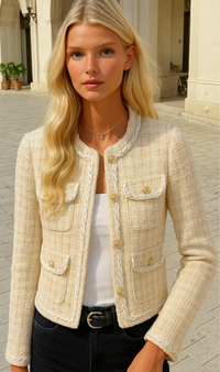 Chaqueta Candela tweed lana, 3 colores, tallas (36-48)made in Oporto