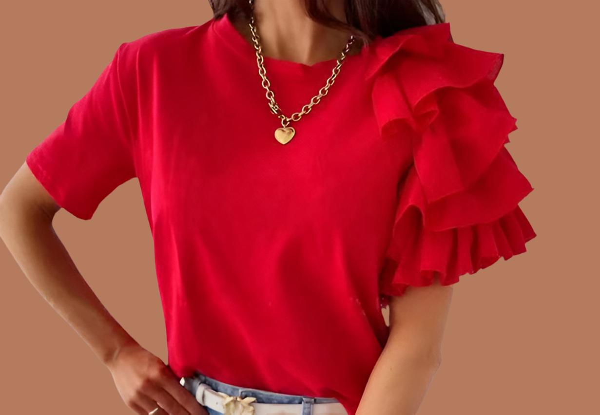 Camiseta Cayetana de algodón con un volante, 3 colores, 5 tallas