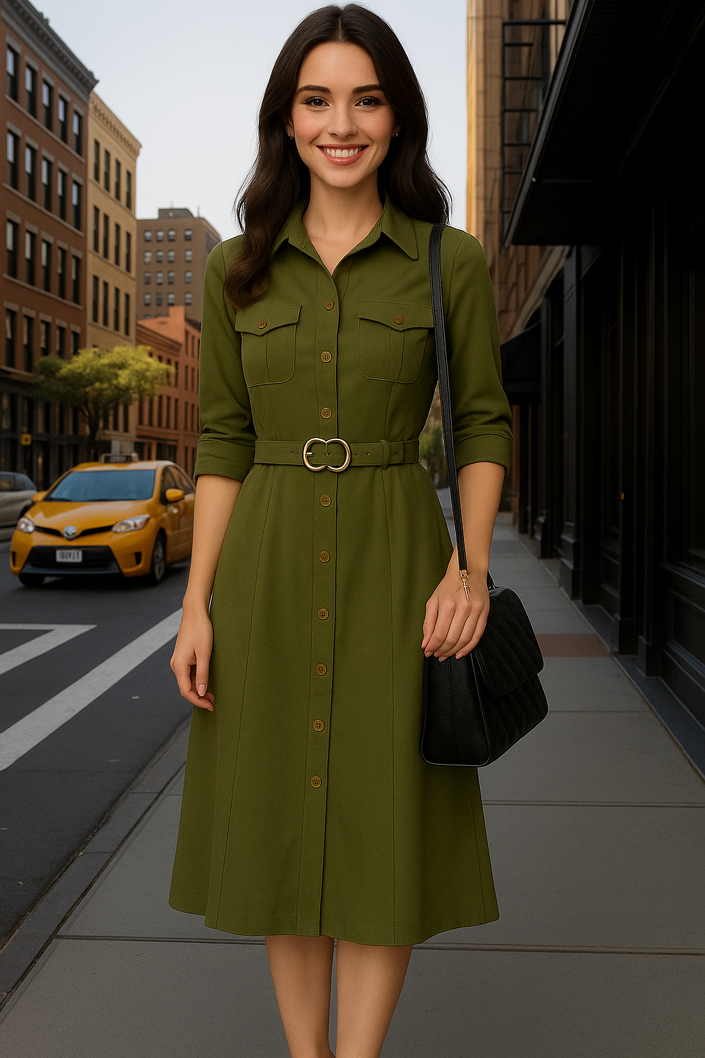 Francis shirt dress, including cotton lycra elastane belt, sizes (36-50) and 4 colors