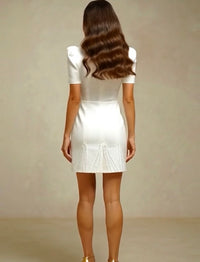 Vestido Martin brocado y bordado de algodón licra, color crema , 36-46)(vídeo)