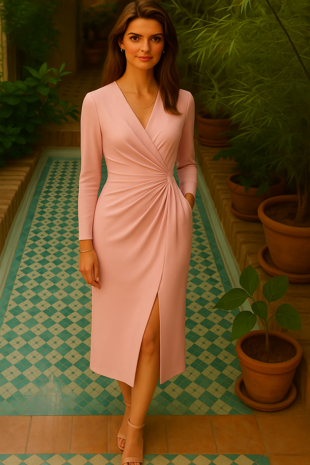 Vestido Norman plisado crepe de algodón licra, 4 colores, tallas (36-50)