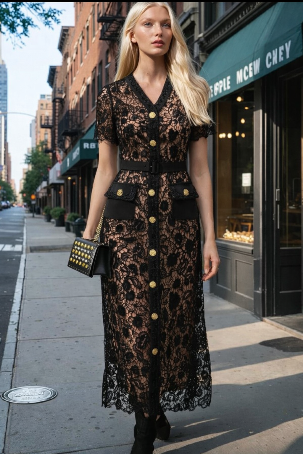 Vestido Julia camisero de encaje bordado y forro interior, 7 colores, tallas (36-46)