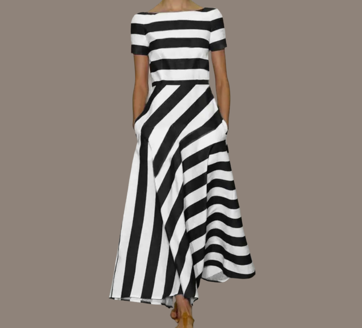 Venice striped dress with side pockets, 3 colors, 8 BIG SIZES