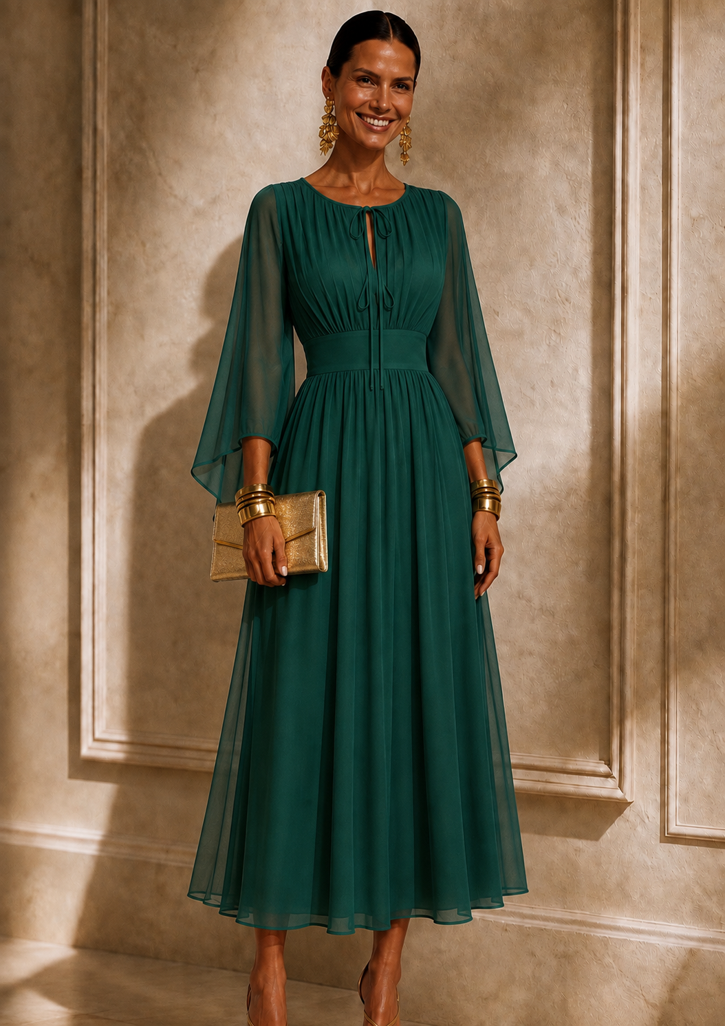 Vestido Mónaco chiffon, 2 colores, cintura elástica trasera, tallas (34-48) vídeo