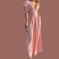 Casablanca stretch jumpsuit with pockets and sash included in cotton, polyester, lycra, 7 sizes from 36 to 48, 6 colors